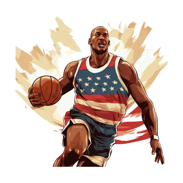 Basketball player in a U.S. uniform design