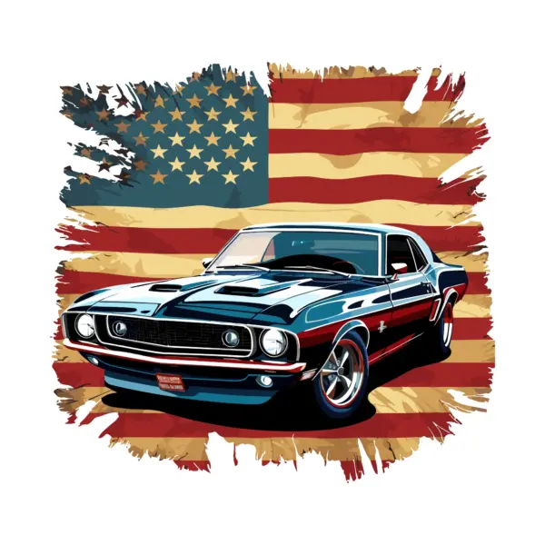 American classic car with American flag in background design