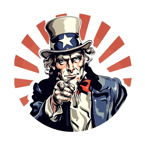 Uncle Sam making a gesture with American clothes design