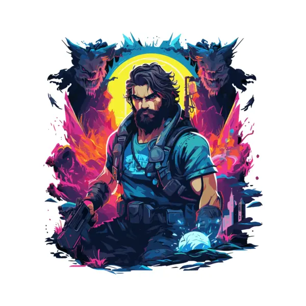 Strong adventurous character in an apocalyptic scenario design