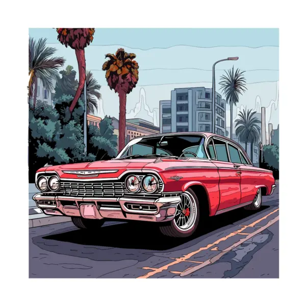 Pink lowrider car around town design