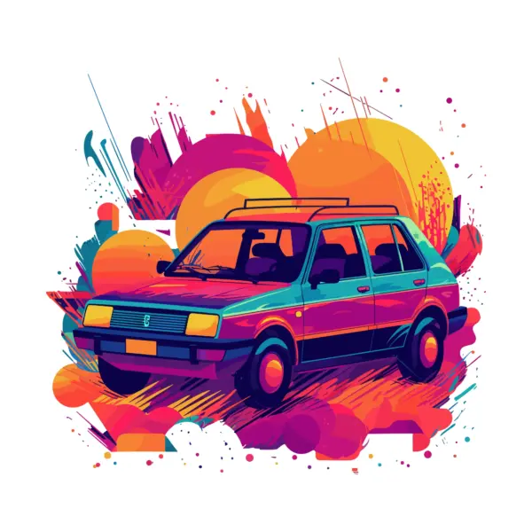 Car in an explosion of colors design