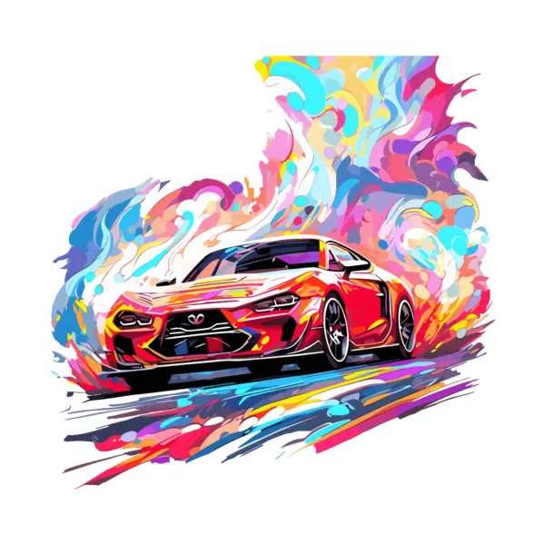 Sports car in an explosion of colors design
