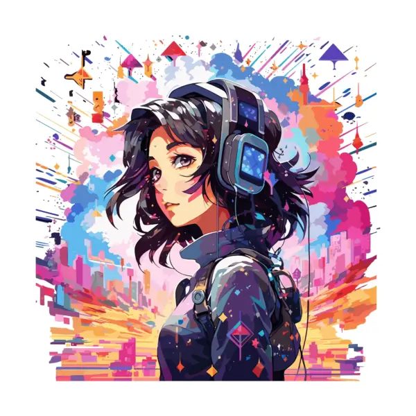 Gamer girl with an explosion of colors in the background design