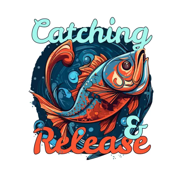 Colorful fish swimming with fishing line design