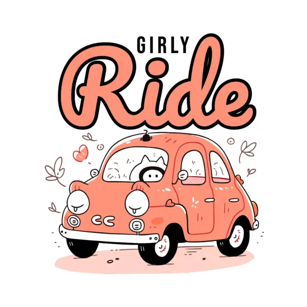 Cute character driving a small car accompanied by a phrase design
