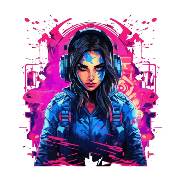 Gamer girl with headphones and a fantasy background design