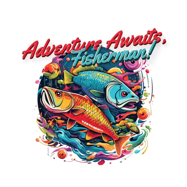 Colorful fish swimming through a coral reef with adventure phrase design