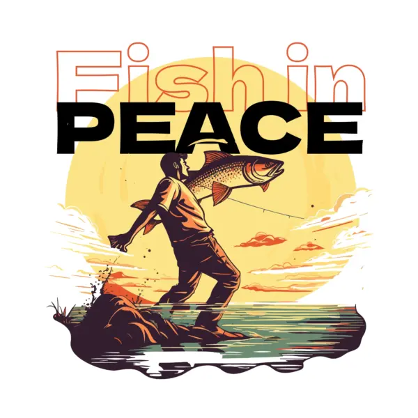 Man raising giant fish with fishing line design