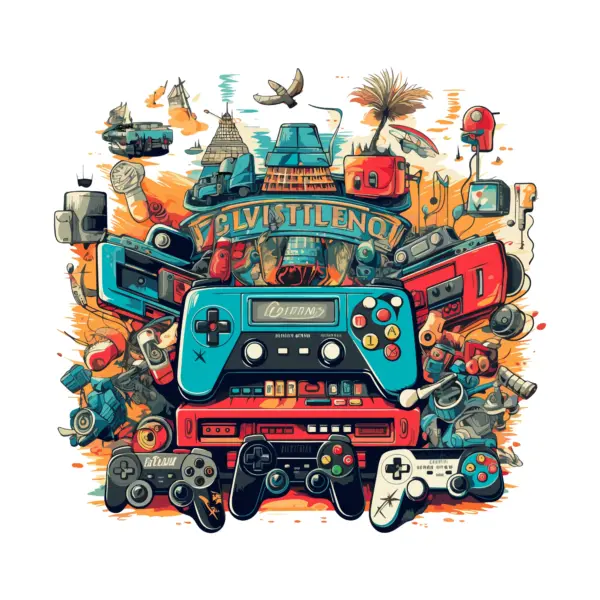 Video game controllers together in the same scene design