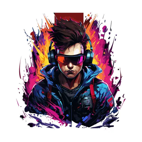 Girl with glasses and headphones looking serious in a gamer look design