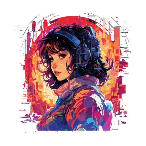 Girl in anime style with gamer headphones design
