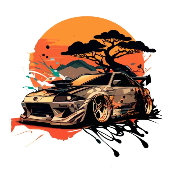 Custom sports car with trees and mountains in the background design