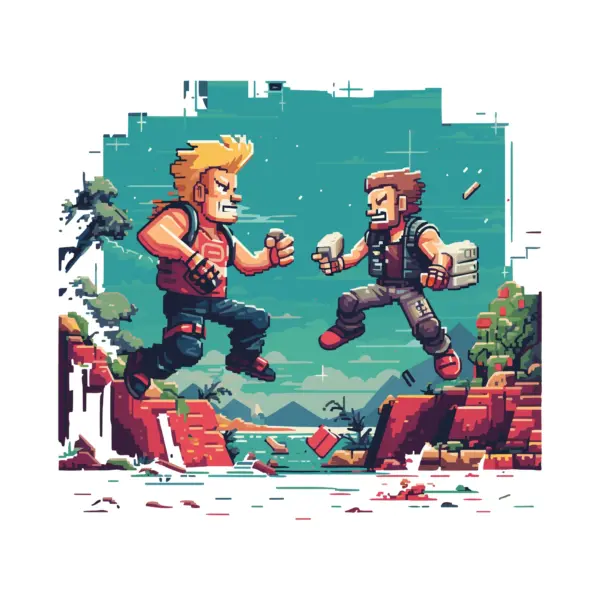 Arcade characters fighting in a video game world design