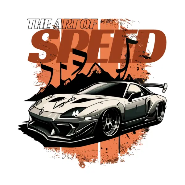 Sports car with spoiler and speed phrase design