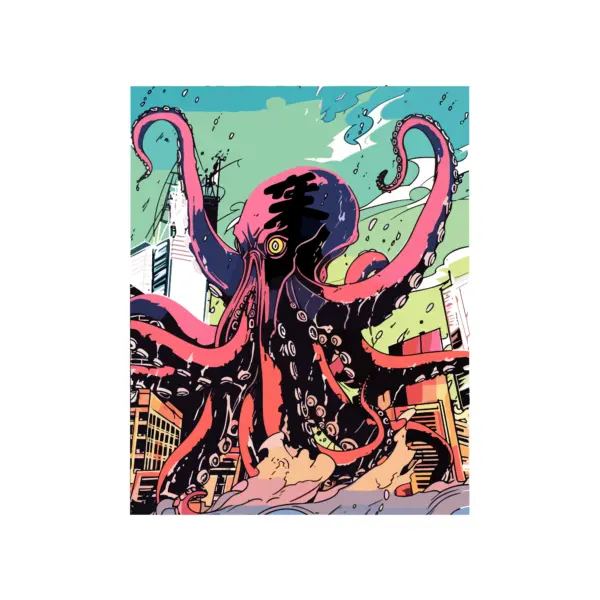 Giant octopus attacking japan design