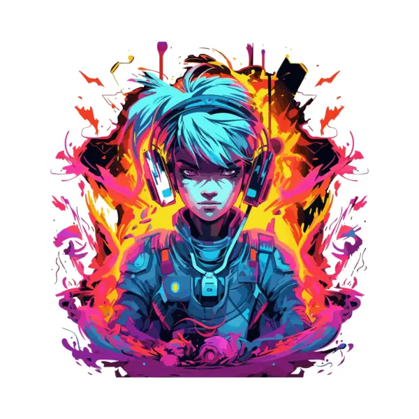 Video game character with gamer headset and special costume design