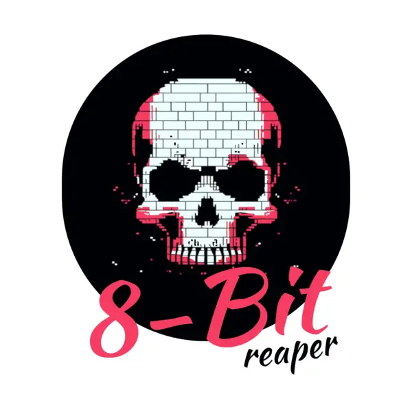 Pixel skull with classic videogame phrase design