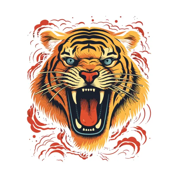 Tiger roaring in frontal profile design