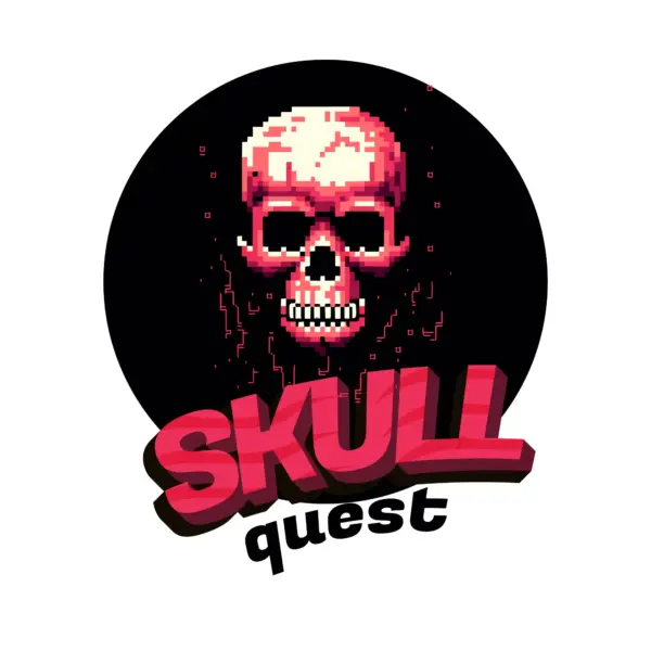 Pixel style skull with phrase design