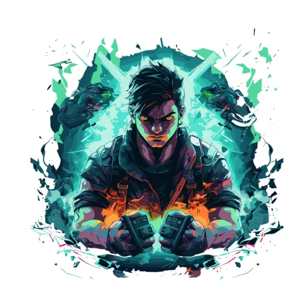 Videogame character transforming with a power surrounding it design