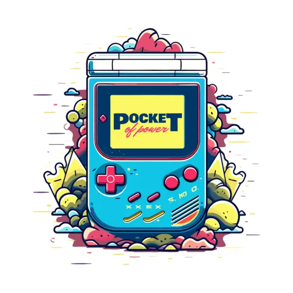 Portable video game console with a phrase in the center design
