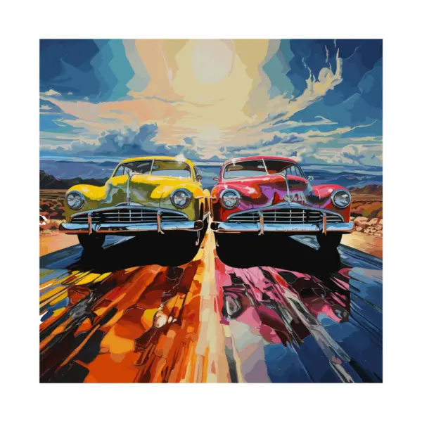 Classic cars racing on a desertic road design