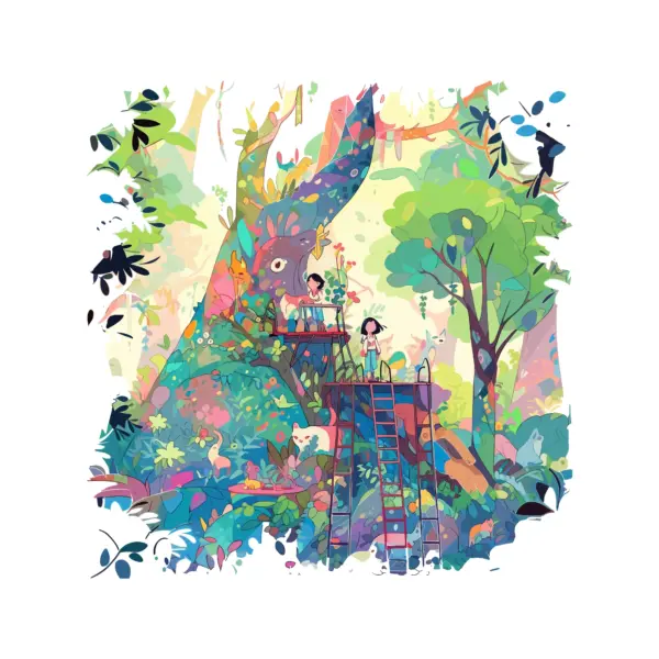 Children in a colorful tree house design