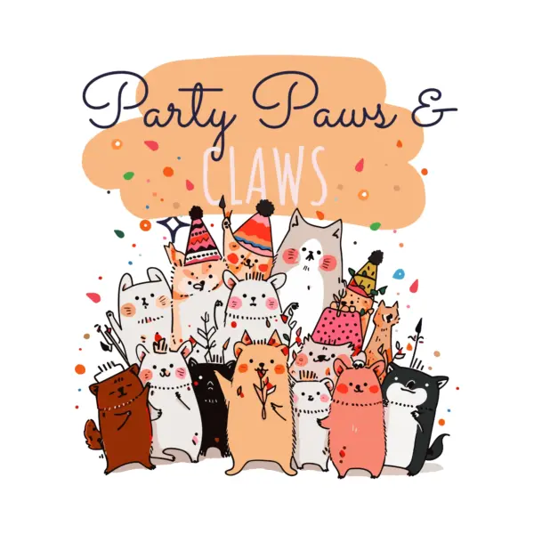 Group of animals with hats and birthday phrase design