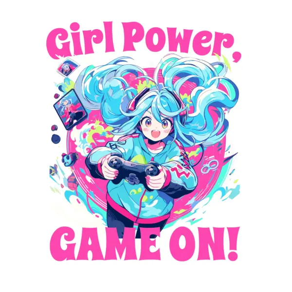 Anime girl holding a videogame controller design