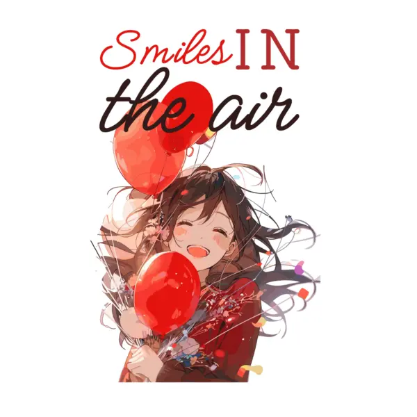 Happy girl holding balloons with happy phrase design