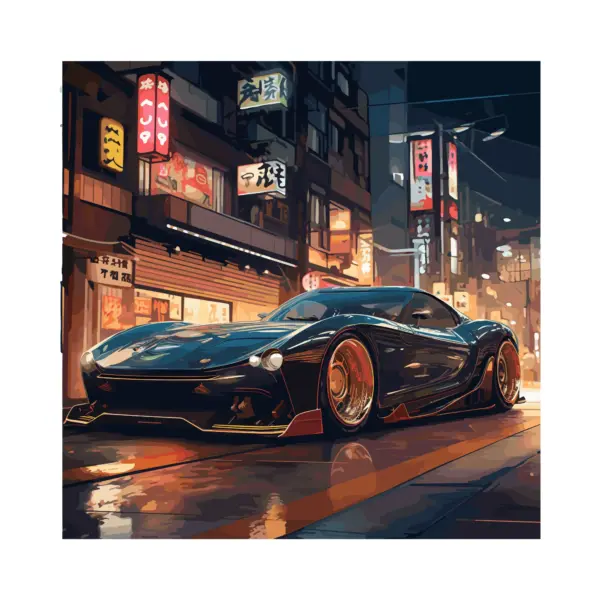 Super sports car on the streets of tokyo design