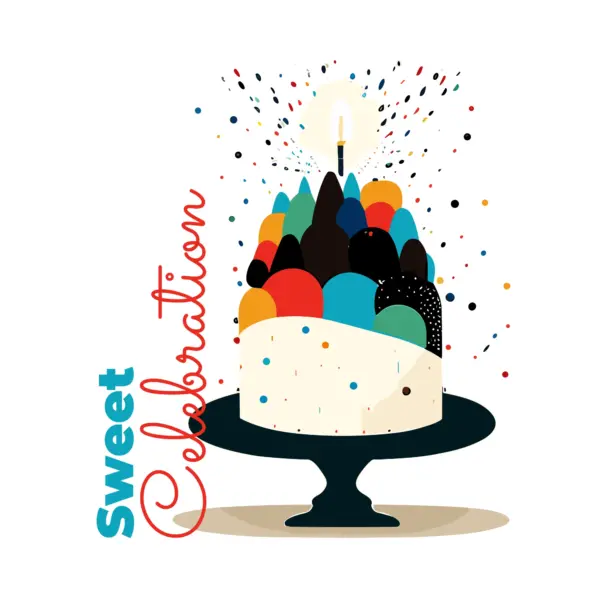 Birthday cake with candles and confetti in different colors design