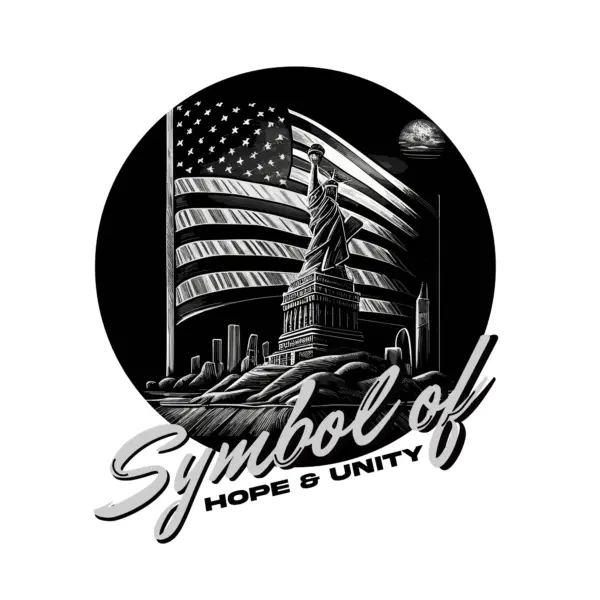 Statue of liberty with the united states flag and new york in black and white background design