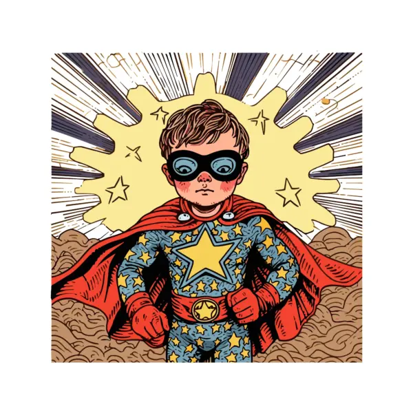 Boy wearing a superhero costume with cape design