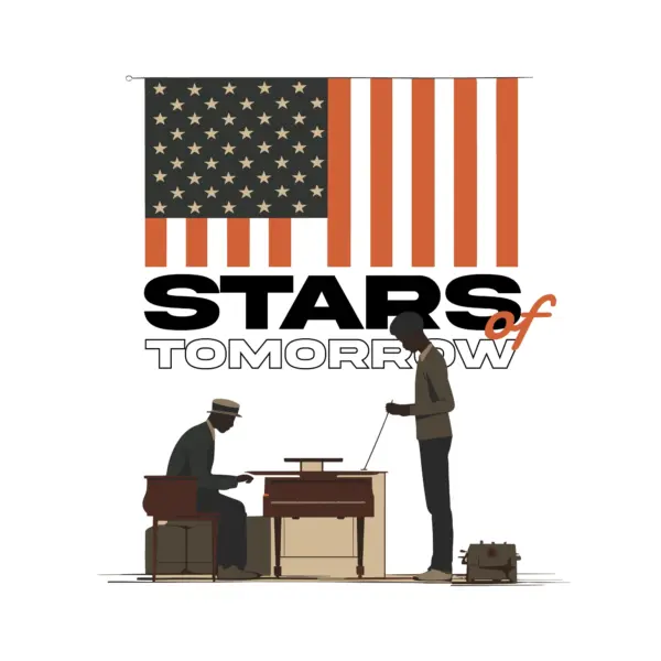 Student and rector with phrase accompanied by the flag of the United States design