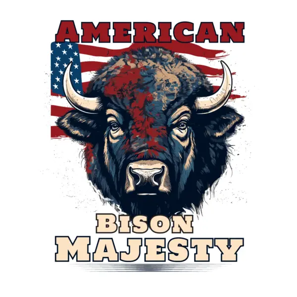 American bison with the U.S. flag in the background design