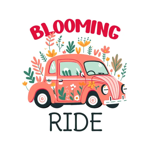 Small car with flowers around design