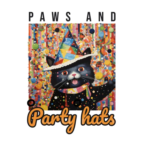 Happy cat celebrating with hat and birthday phrase design