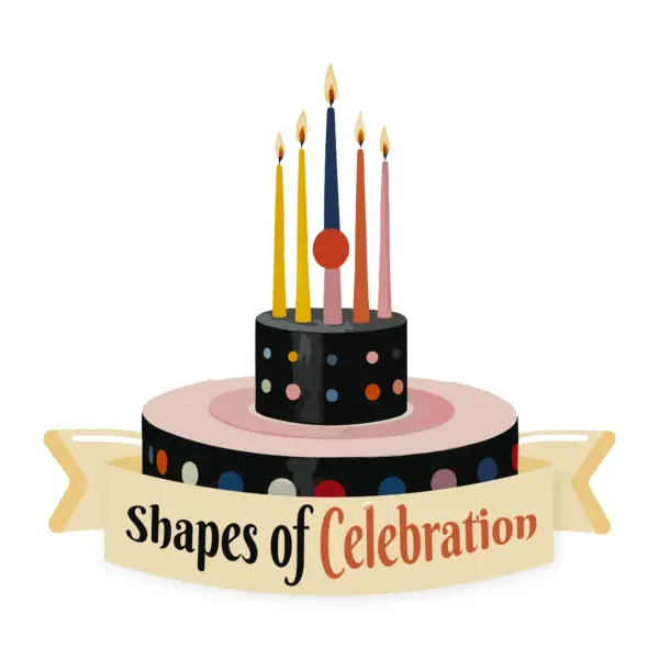 Colorful geometrical cake with tall candles and birthday phrase design