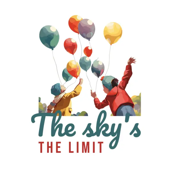 Children holding balloons in the air design