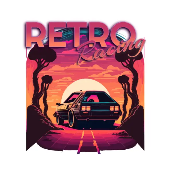 Classic car on the road with a sunset in the background design