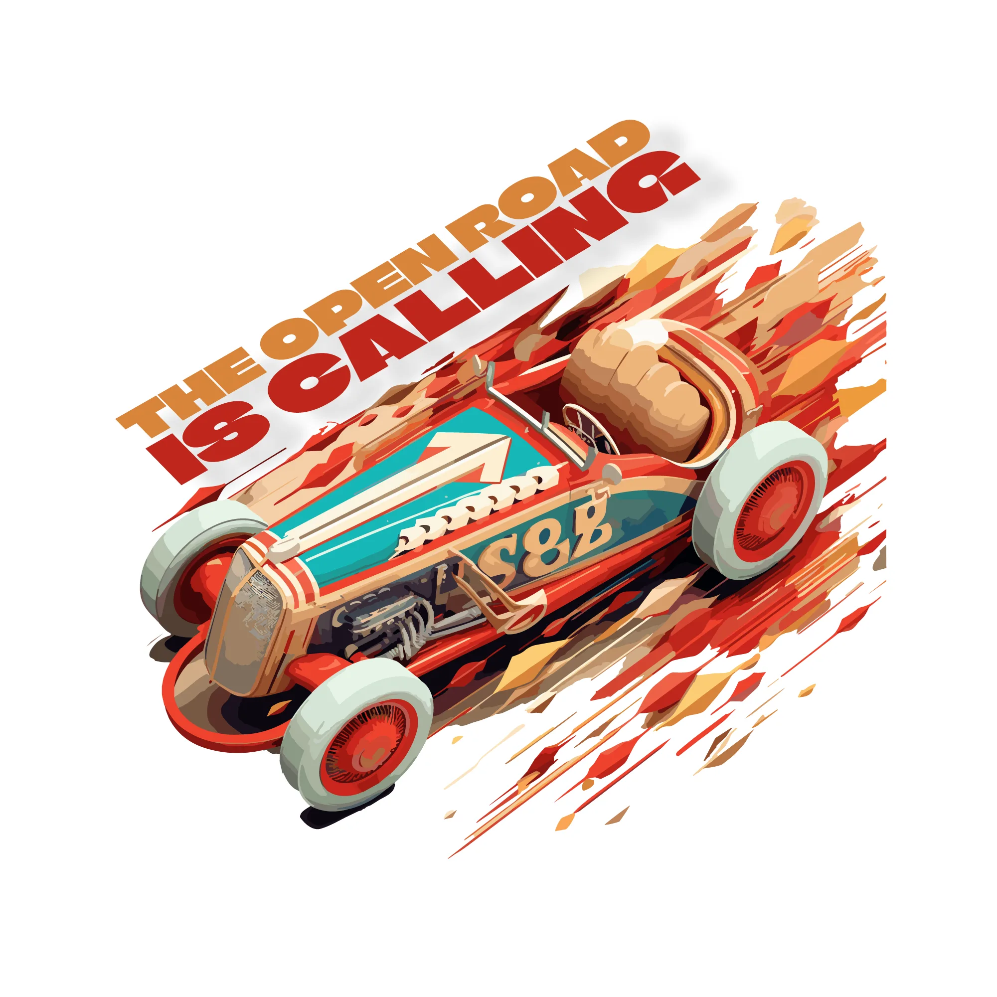 Classic convertible sports car on the streets design t-shirt design