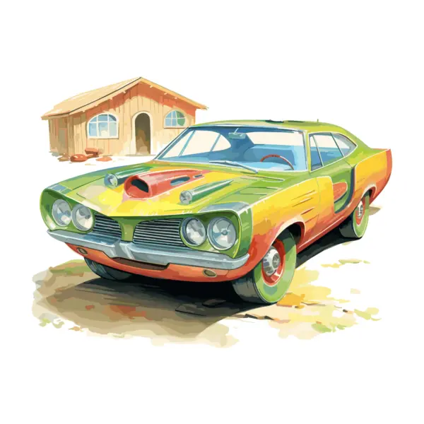 Classic muscle car with a colorful design