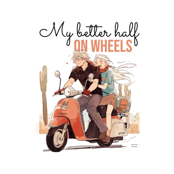 Couple in love on a motorcycle and a love phrase design