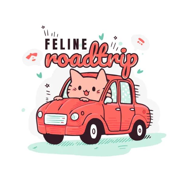 Happy cat driving a small car with cat phrase design