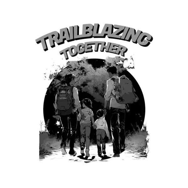 Family holding hands while hiking design