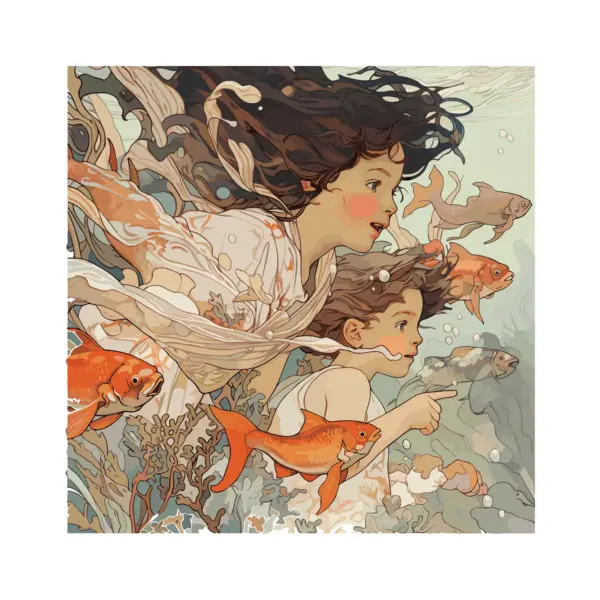 Girls swimming with fish design