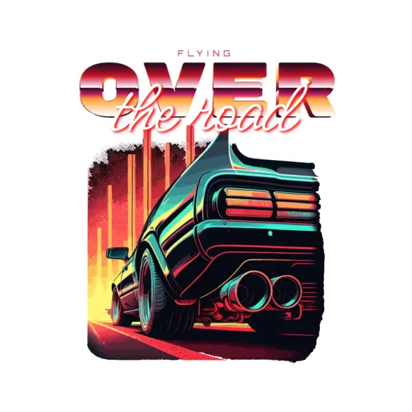 Muscle car with a custom exhaust pipe in a futuristic world design