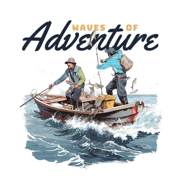 Fishermen on a boat and love phrase design